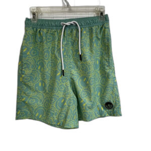Neff Swim Trunks Green Yellow Mens Smiley Face Logo Pockets Sz Med.‎
